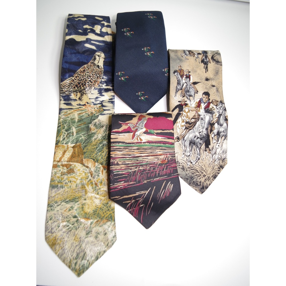 4 Vintage Men's Tie Ducks Unlimited Lost Kingdom Western Wildlife Nature